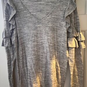 Lilly Pulitzer Gray V-Neck Sweater with Ruffle Sleeves